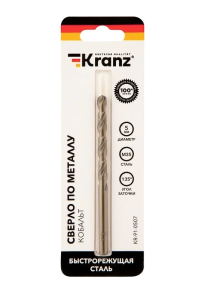 Сверло Кобальт по мет. 5,0х86х52мм HSS-Co P6M5K5 //KRANZ