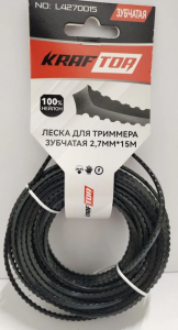 Леска для триммера зубчатая 2,7ммх15м KRAFTOR