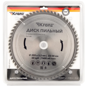 Диск пильный по дер. 255х32мм 60 зуб KRANZ