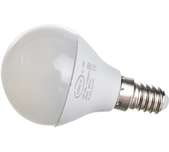 Лампа светодиодная шар P45 10Вт 6500К Е14 IONICH
