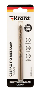 Сверло Кобальт по мет. 6,0х93х57мм HSS-Co P6M5K5 //KRANZ