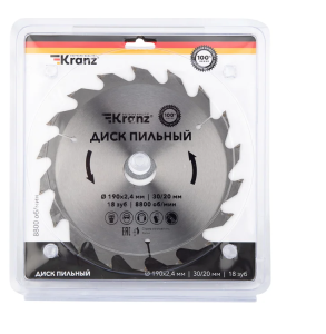 Диск пильный по дер. 190х30/20мм 18зуб. KRANZ