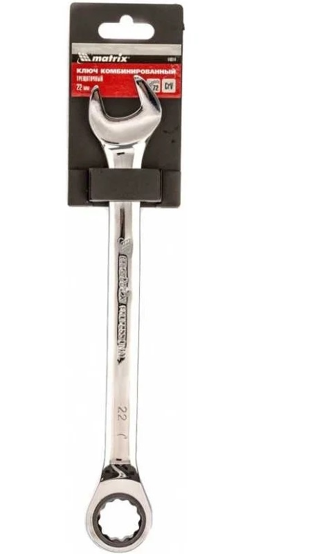 Ключ комбин. трещоточн. 22мм CrV зерк.хром Matrix