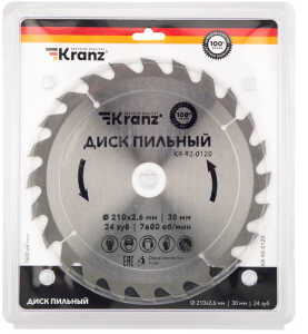 Диск пильный по дер. 210х30мм 24зуб. KRANZ