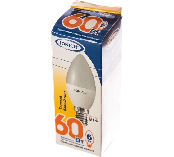Лампа светодиодная свеча C37 6Вт 4000К Е14 IONICH