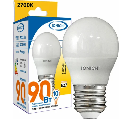Лампа светодиодная шар G45 10Вт 2700К Е27 IONICH
